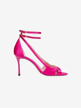 9pm Drinks with Friends Vegan Strappy Heels | Fuchsia Recycled Satin