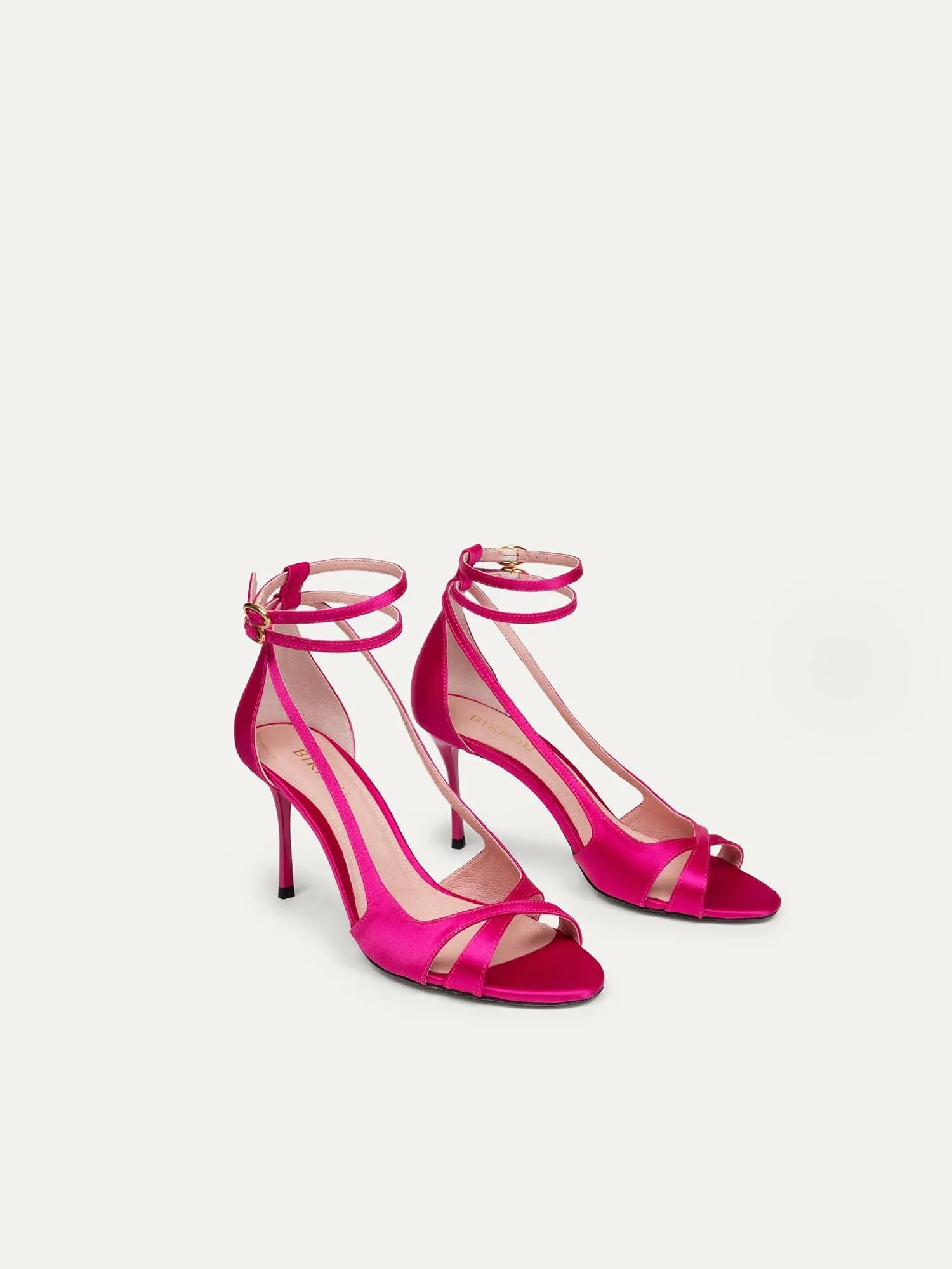 9pm Drinks with Friends Vegan Strappy Heels | Fuchsia Recycled Satin