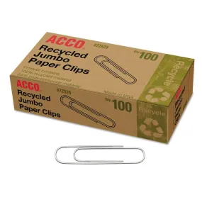 Acco Recycled Paperclips #4 Jumbo 100pk