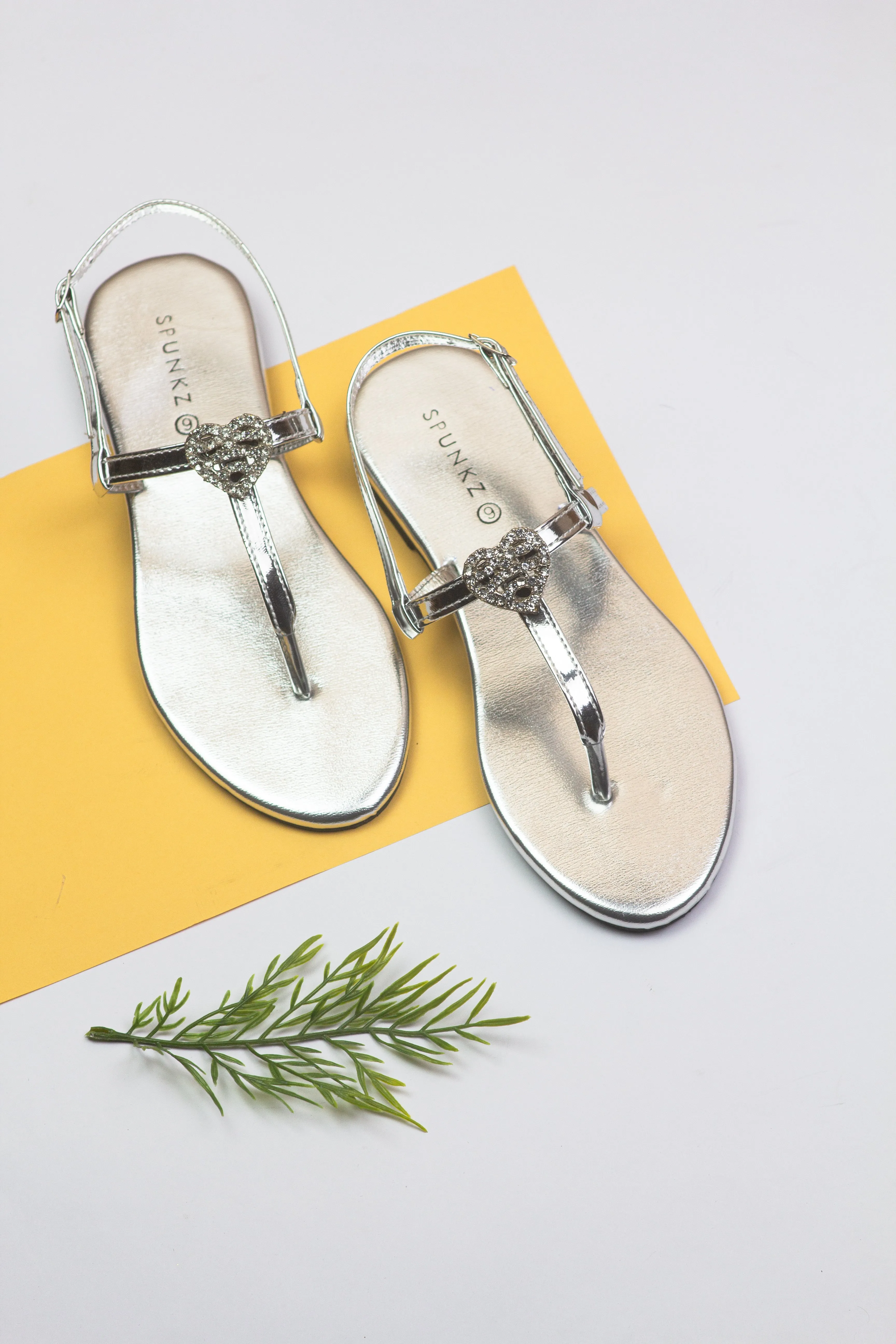 Anya T-Strap Silver Thong Sandals with Buckle Closure