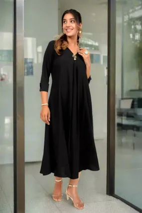 Black Front Pleated Kurta Dress