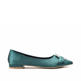 Chic Teal Satin Flats with Crystal Embellishment | 468M-K