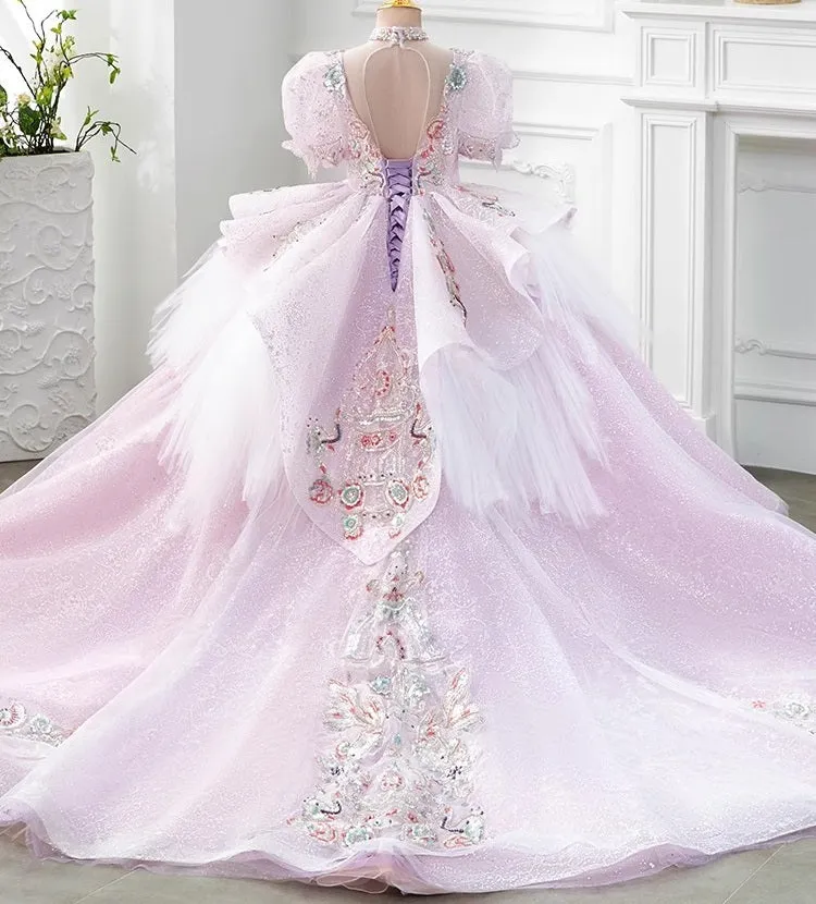 Children's Stage Performance Wedding Flower Girl Trailing Embroidered Elegant Girls Evening Dress