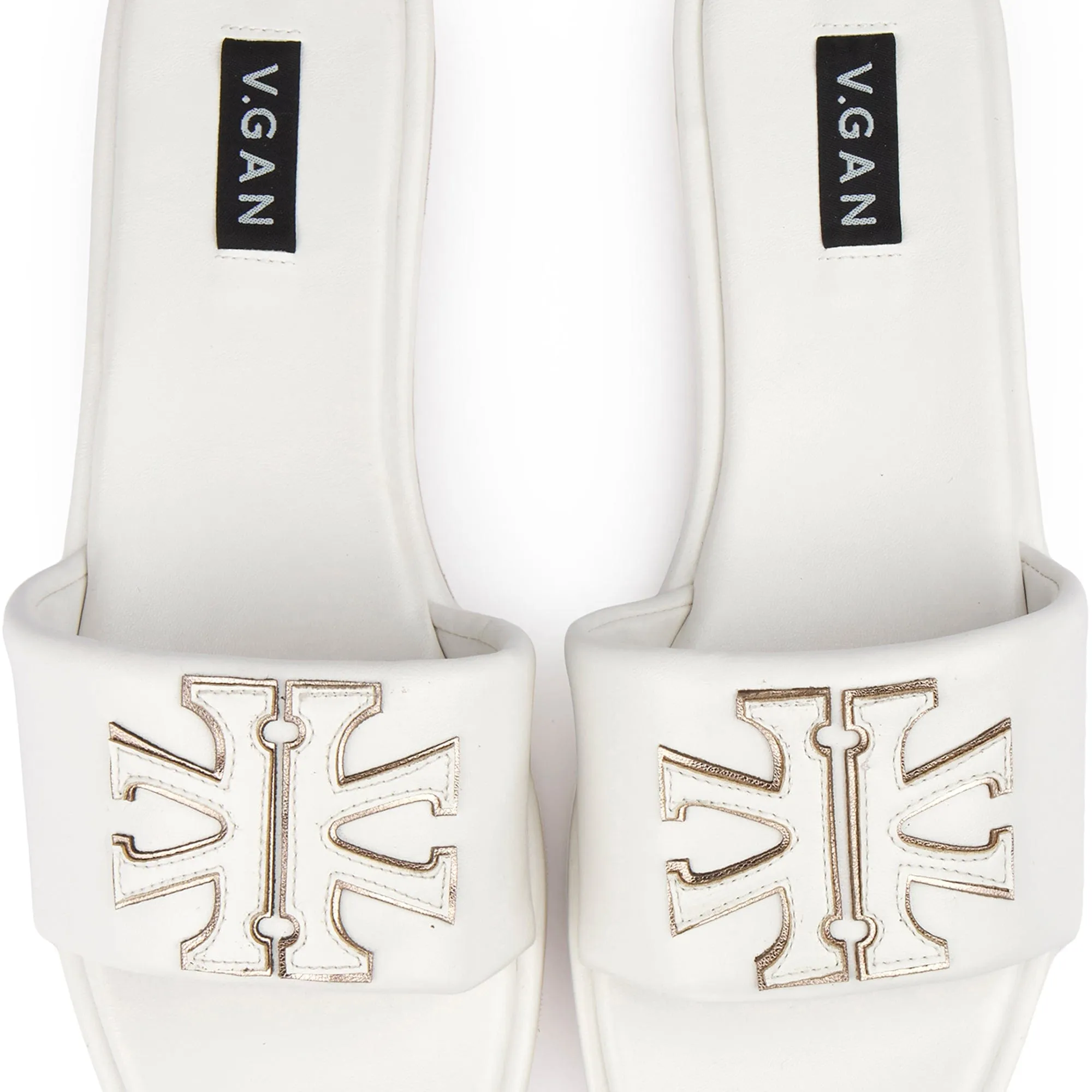 Choy Women's Vegan Leather Logo Slider Sandals | White