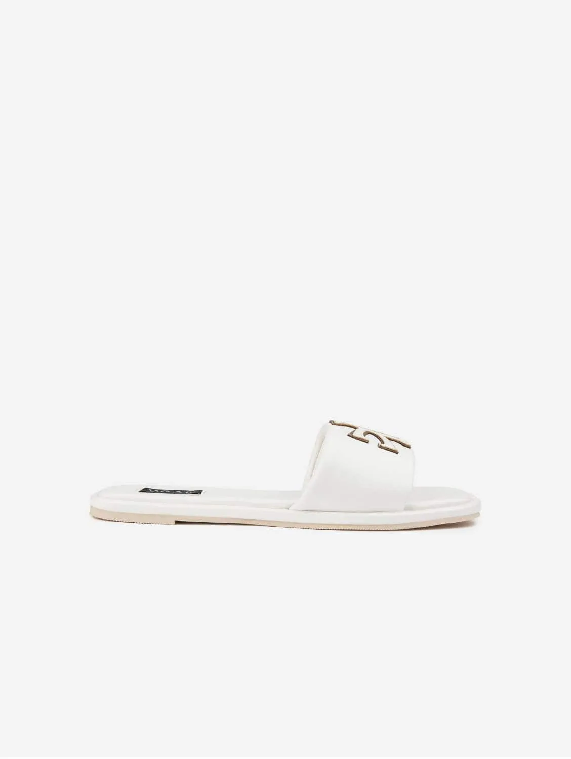 Choy Women's Vegan Leather Logo Slider Sandals | White