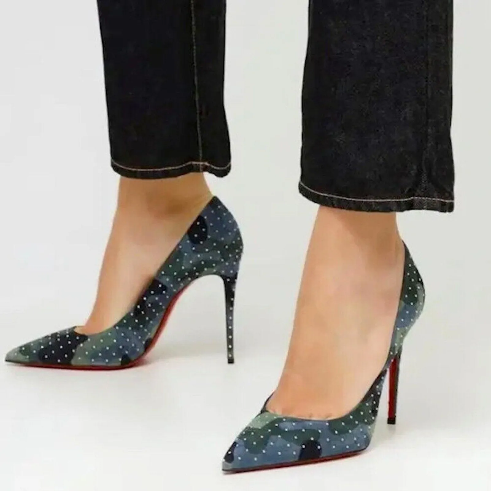 Christian Louboutin Kate Plume 100 Camouflage Micro studs Pumps Navy Blue