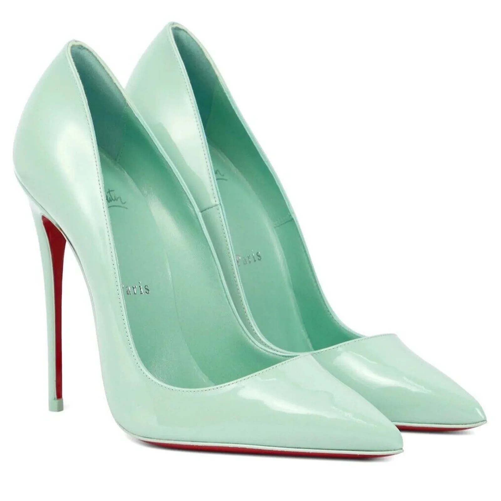 Christian Louboutin So Kate 120 patent leather pointed toe pumps Mint Green