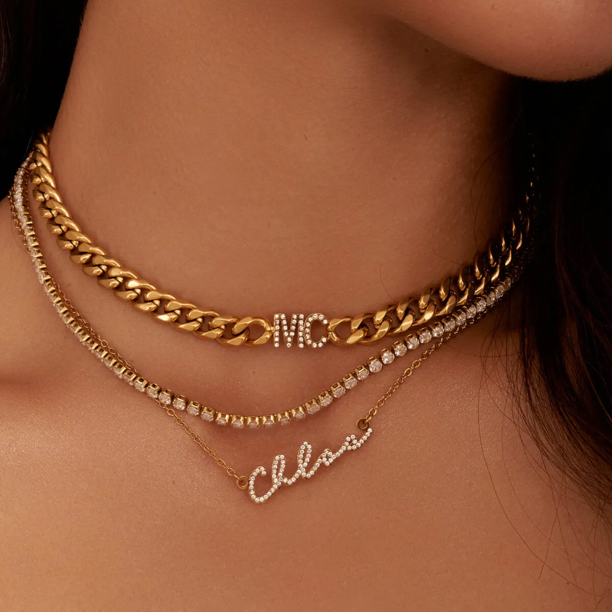 Crystal Signature Name Necklace (Gold)