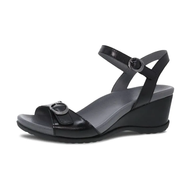 Dansko Arielle Glazed Leather Kid Black Women's Sandals