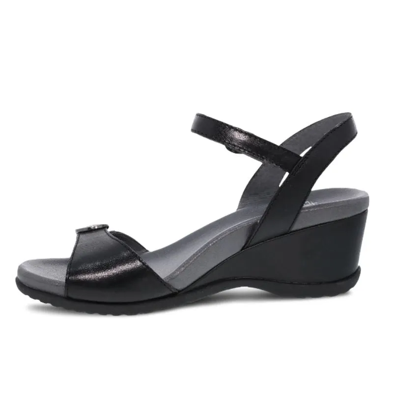 Dansko Arielle Glazed Leather Kid Black Women's Sandals