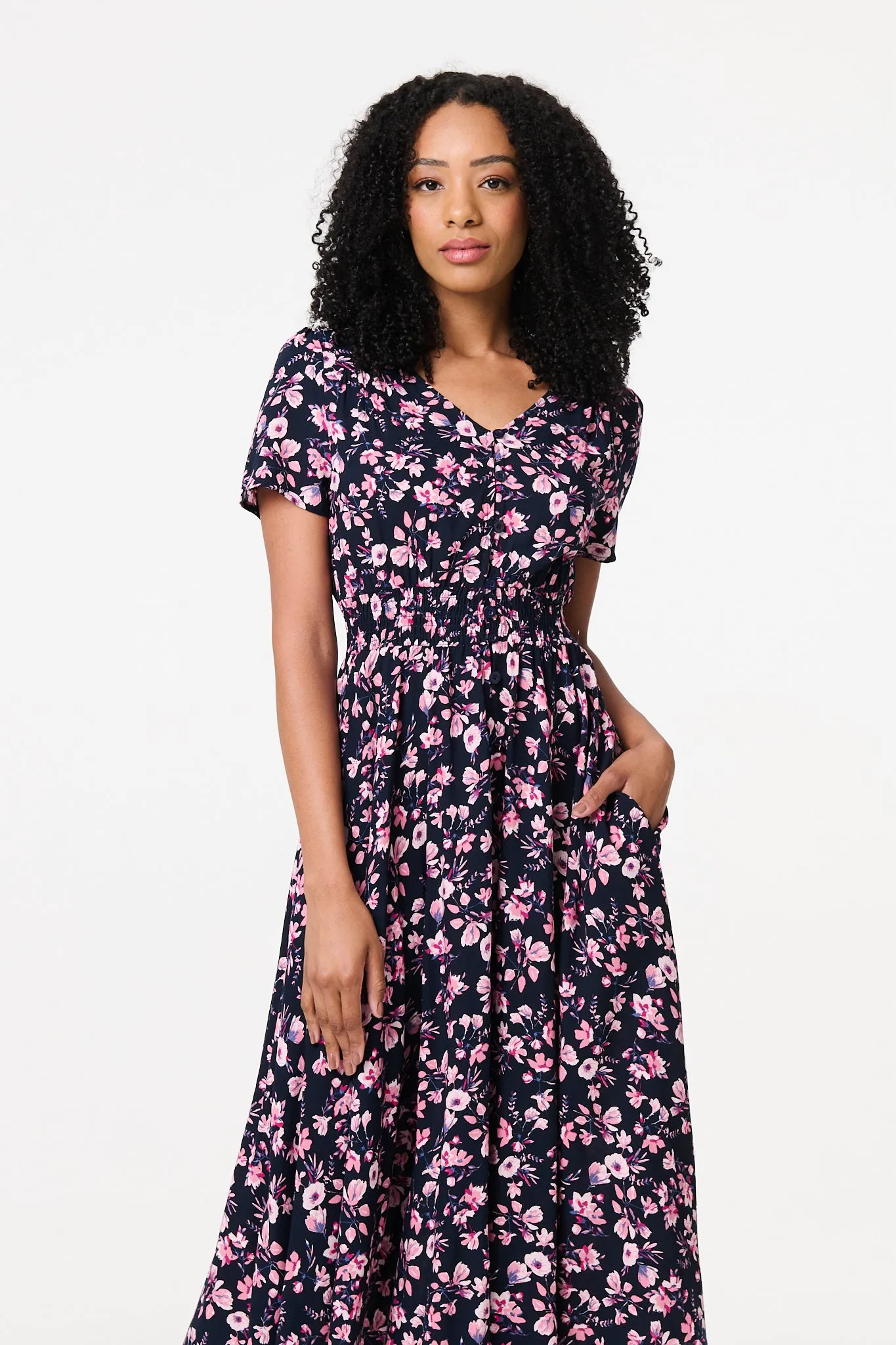 Ditsy Floral V-Neck Midi Dress