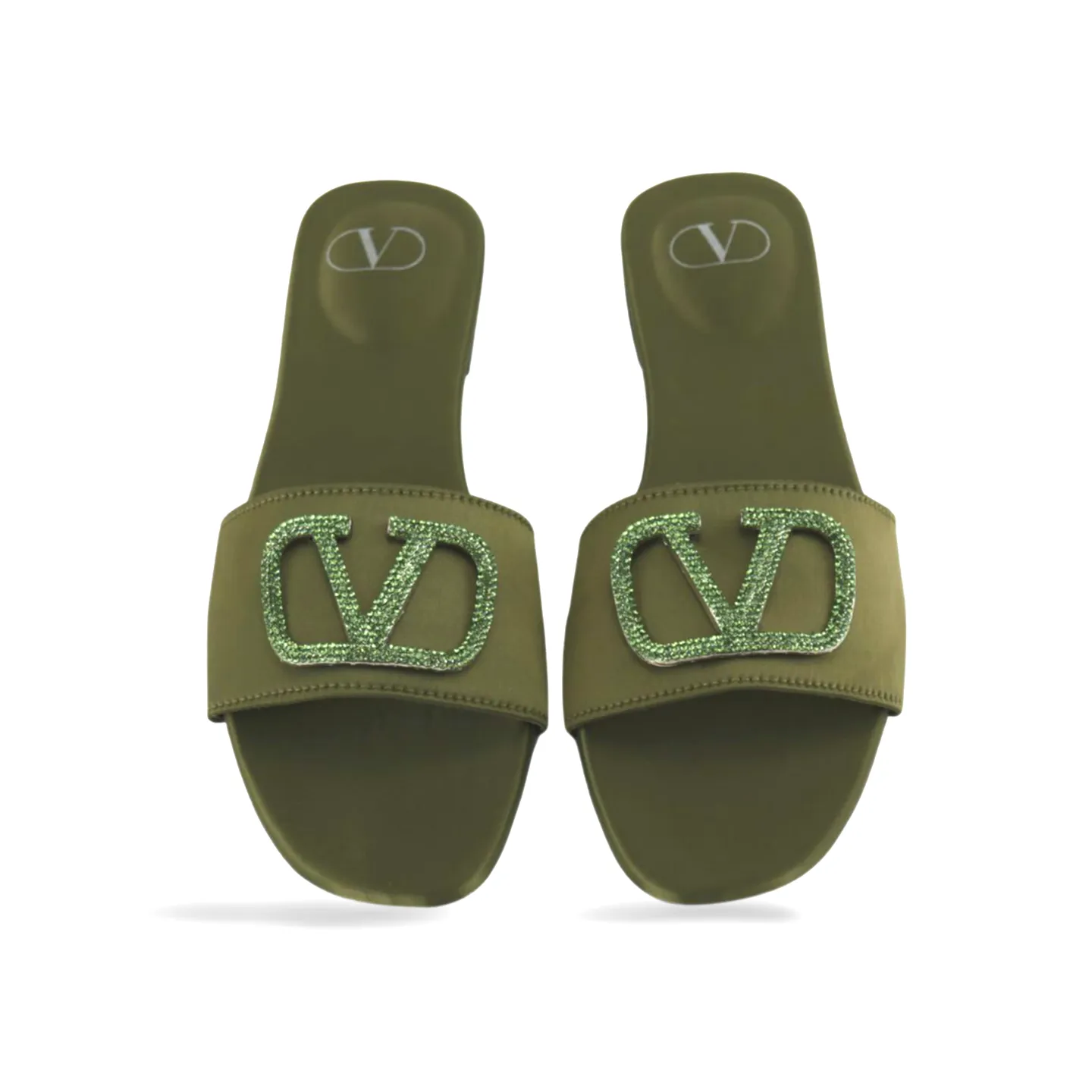 Elegant Satin Slides with V Logo Crystal Embellishment -1012