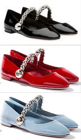 Embellished Patent Leather Ballerina Shoes - (Black, Red, Light Blue)