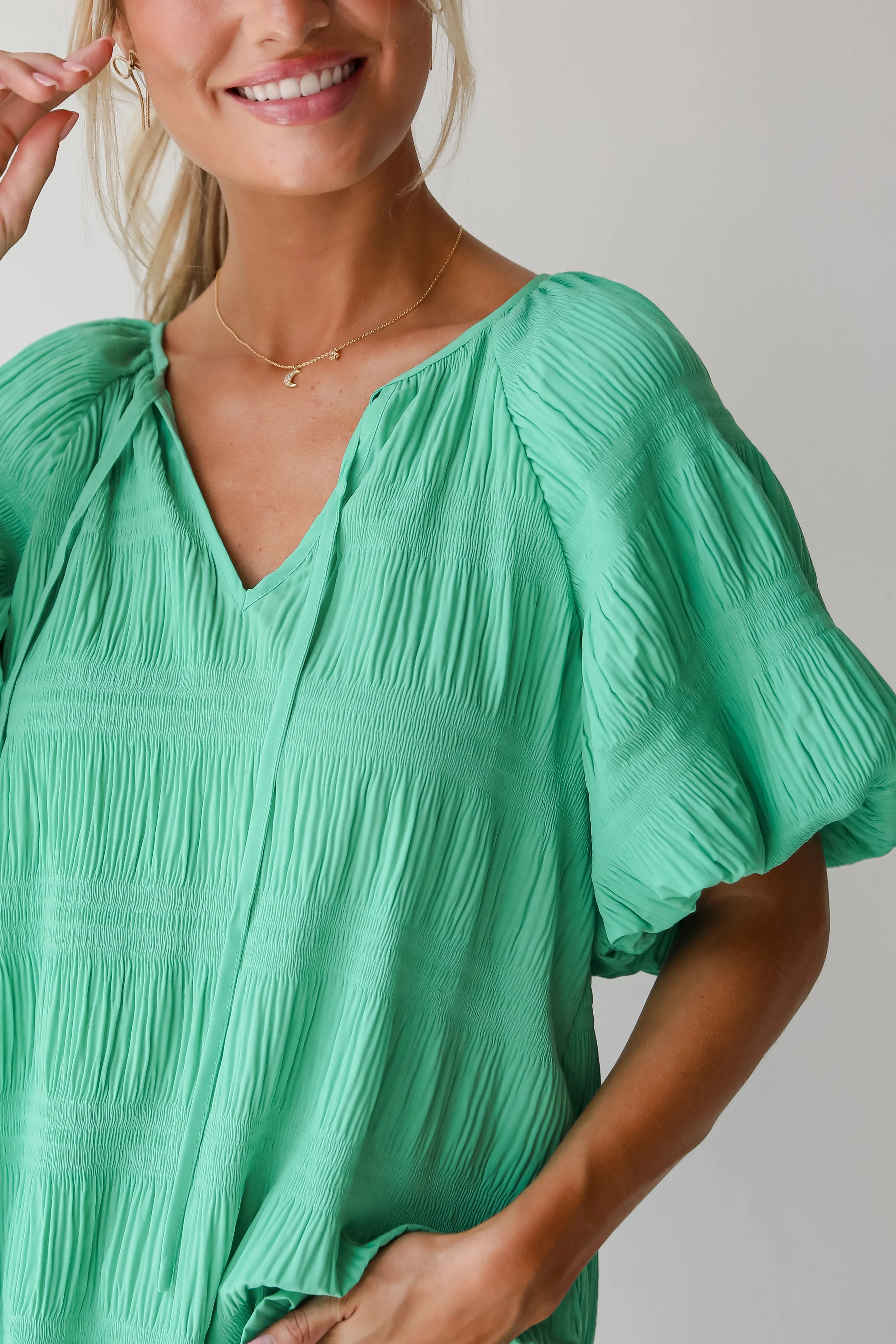 FINAL SALE - Elegant Confidence Green Textured Blouse