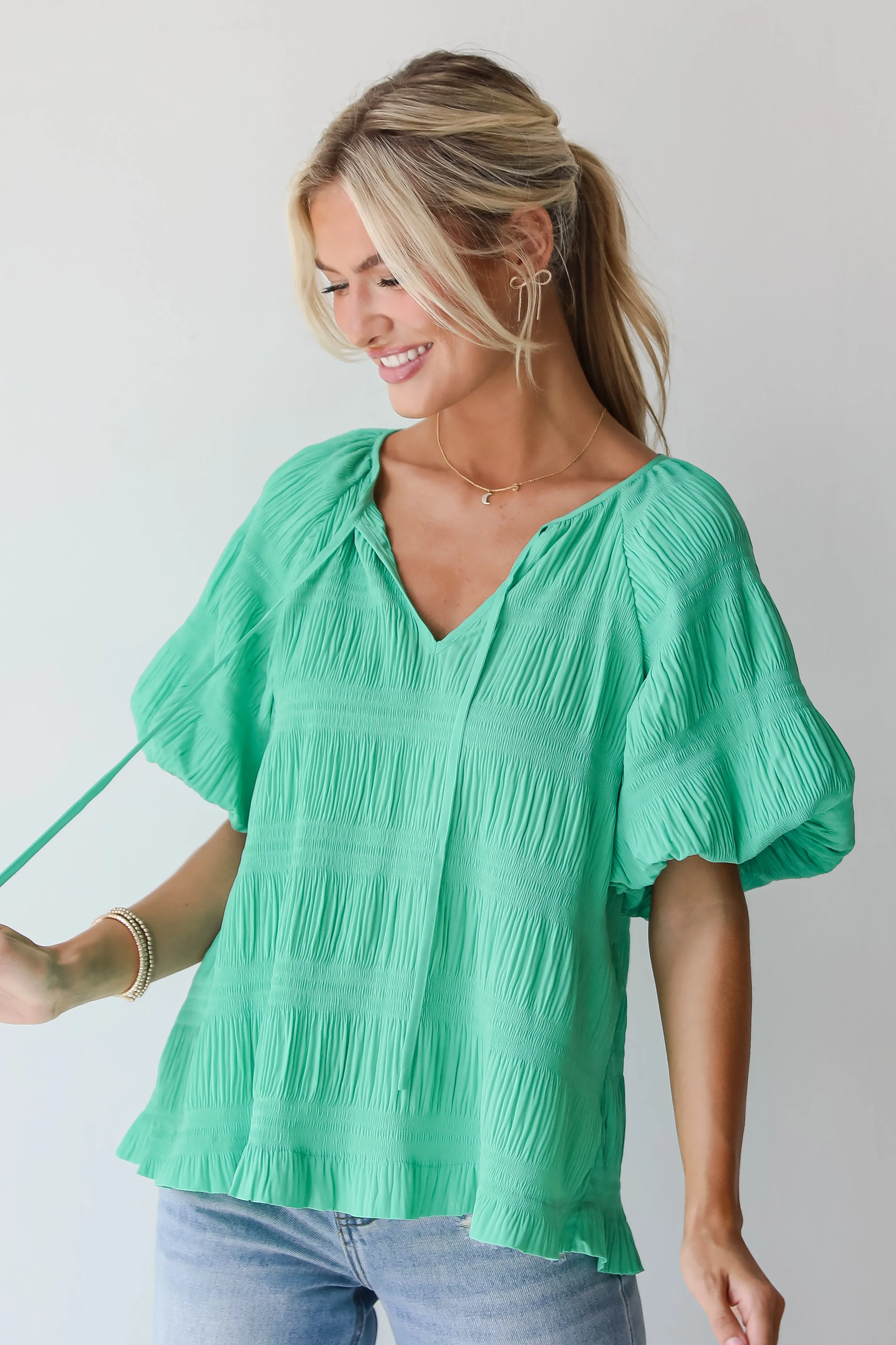 FINAL SALE - Elegant Confidence Green Textured Blouse