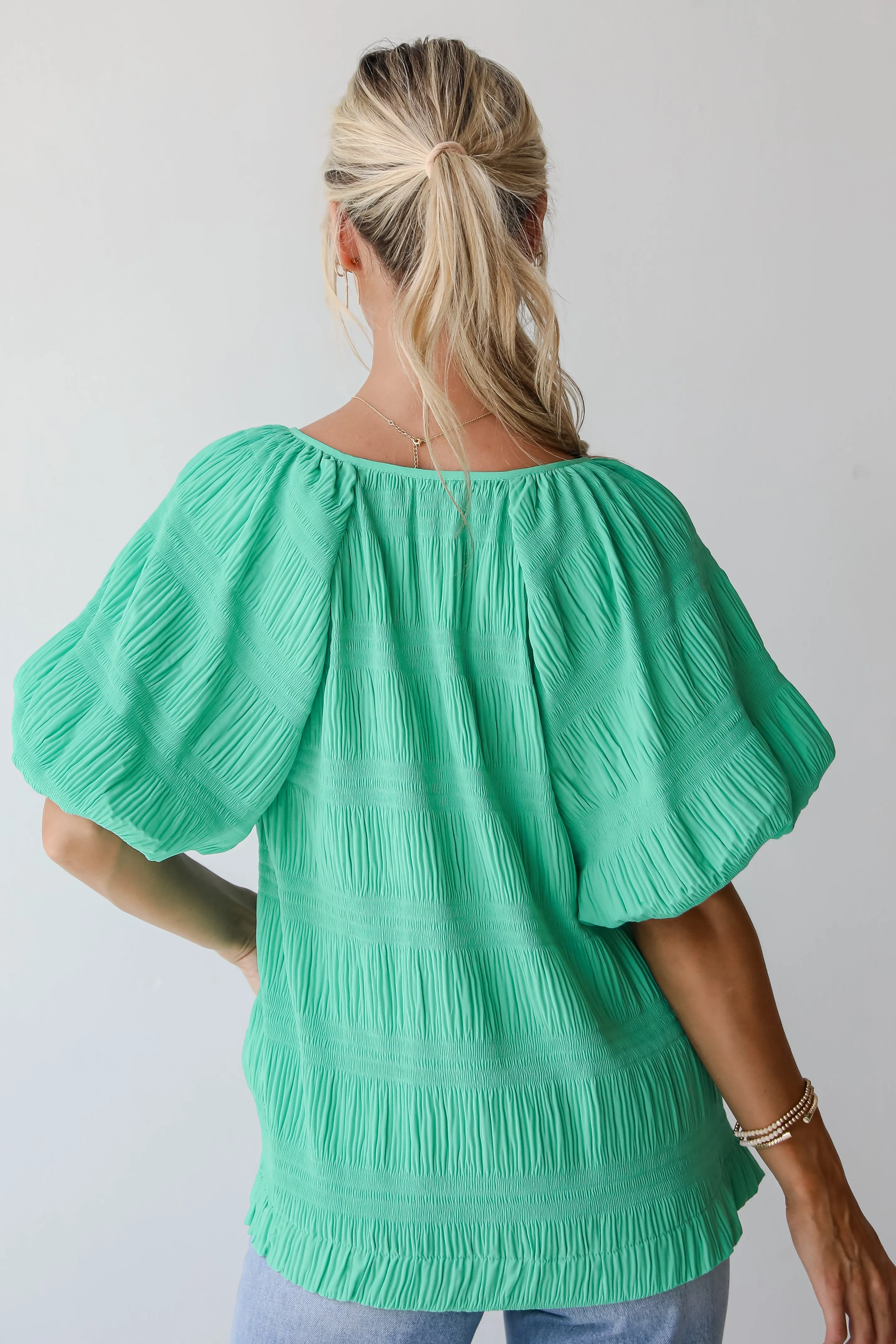 FINAL SALE - Elegant Confidence Green Textured Blouse