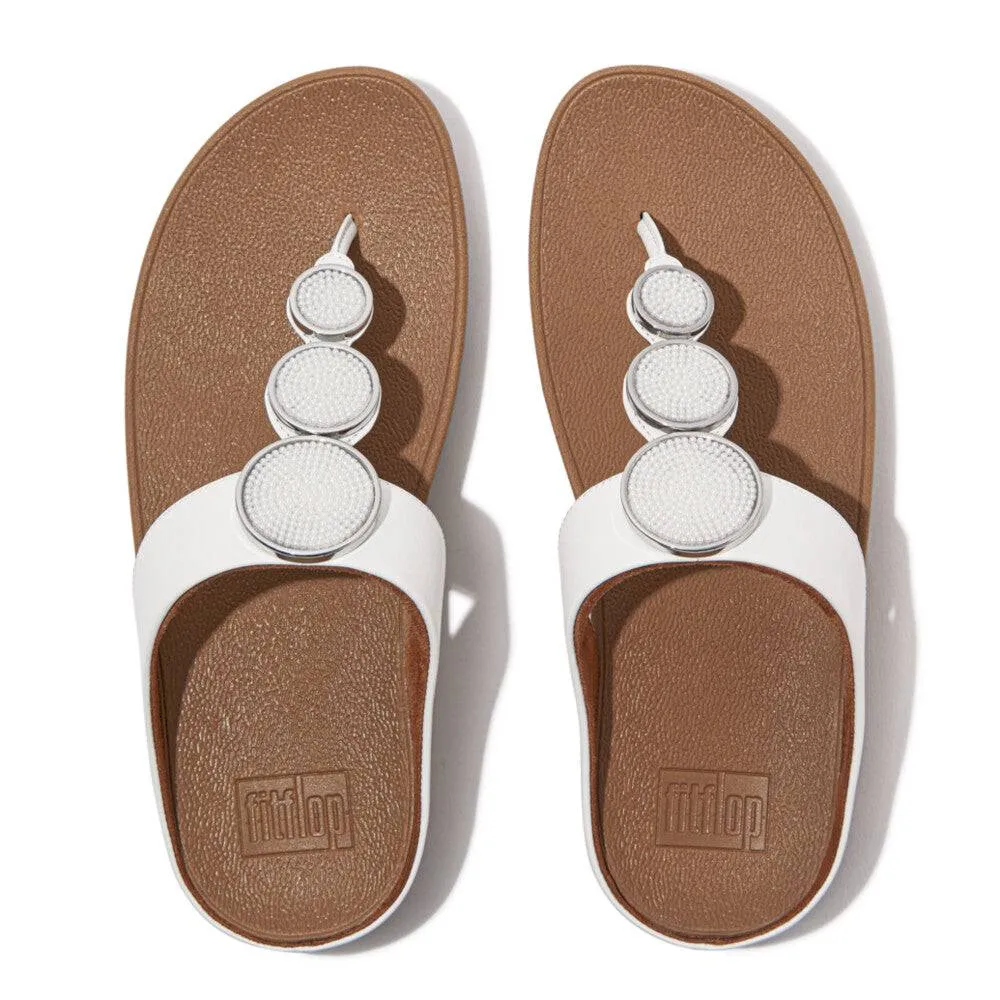 FitFlop HM8-194 Halo Bead-Circle Ladies Urban White Leather Toe Post Sandals