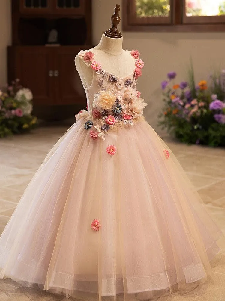 Girls floral princess dress Fashionable Long dress Birthday party catwalk evening dress