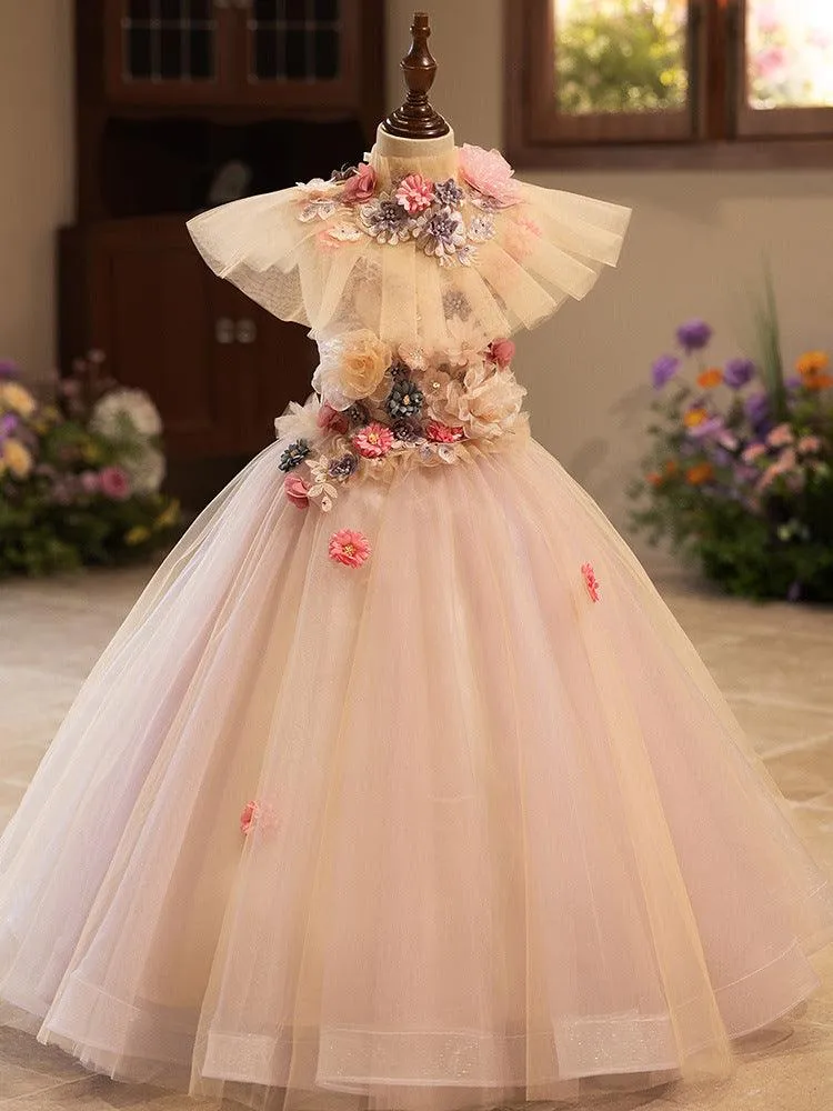 Girls floral princess dress Fashionable Long dress Birthday party catwalk evening dress