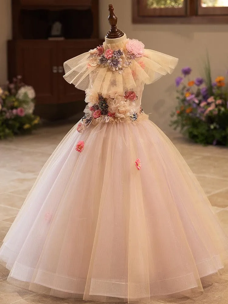 Girls floral princess dress Fashionable Long dress Birthday party catwalk evening dress