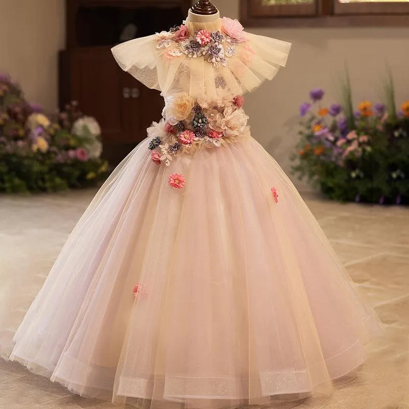 Girls floral princess dress Fashionable Long dress Birthday party catwalk evening dress