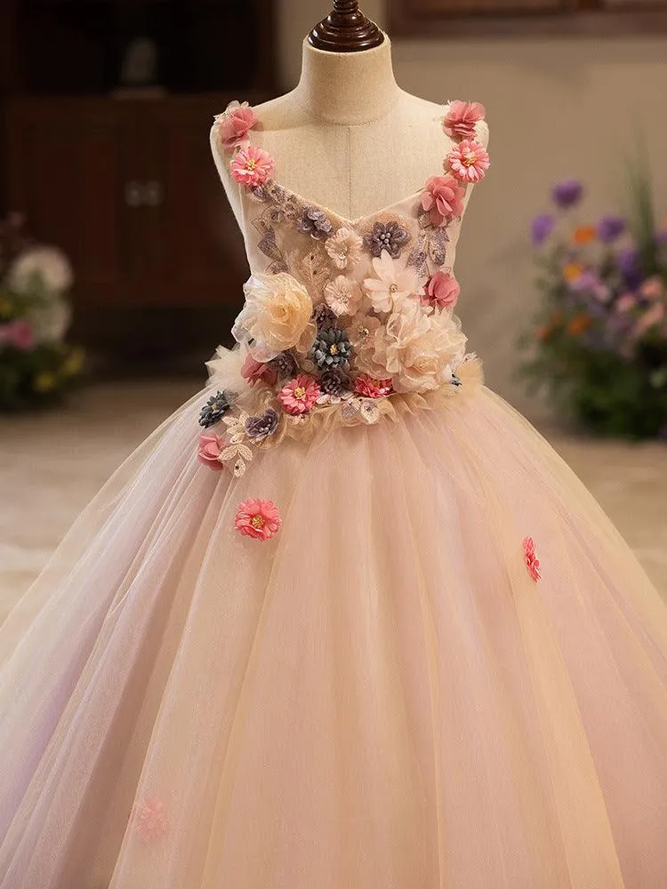 Girls floral princess dress Fashionable Long dress Birthday party catwalk evening dress