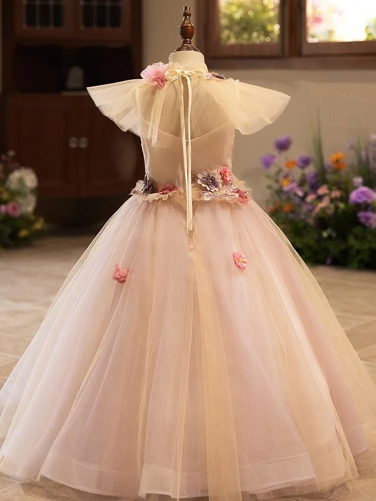 Girls floral princess dress Fashionable Long dress Birthday party catwalk evening dress