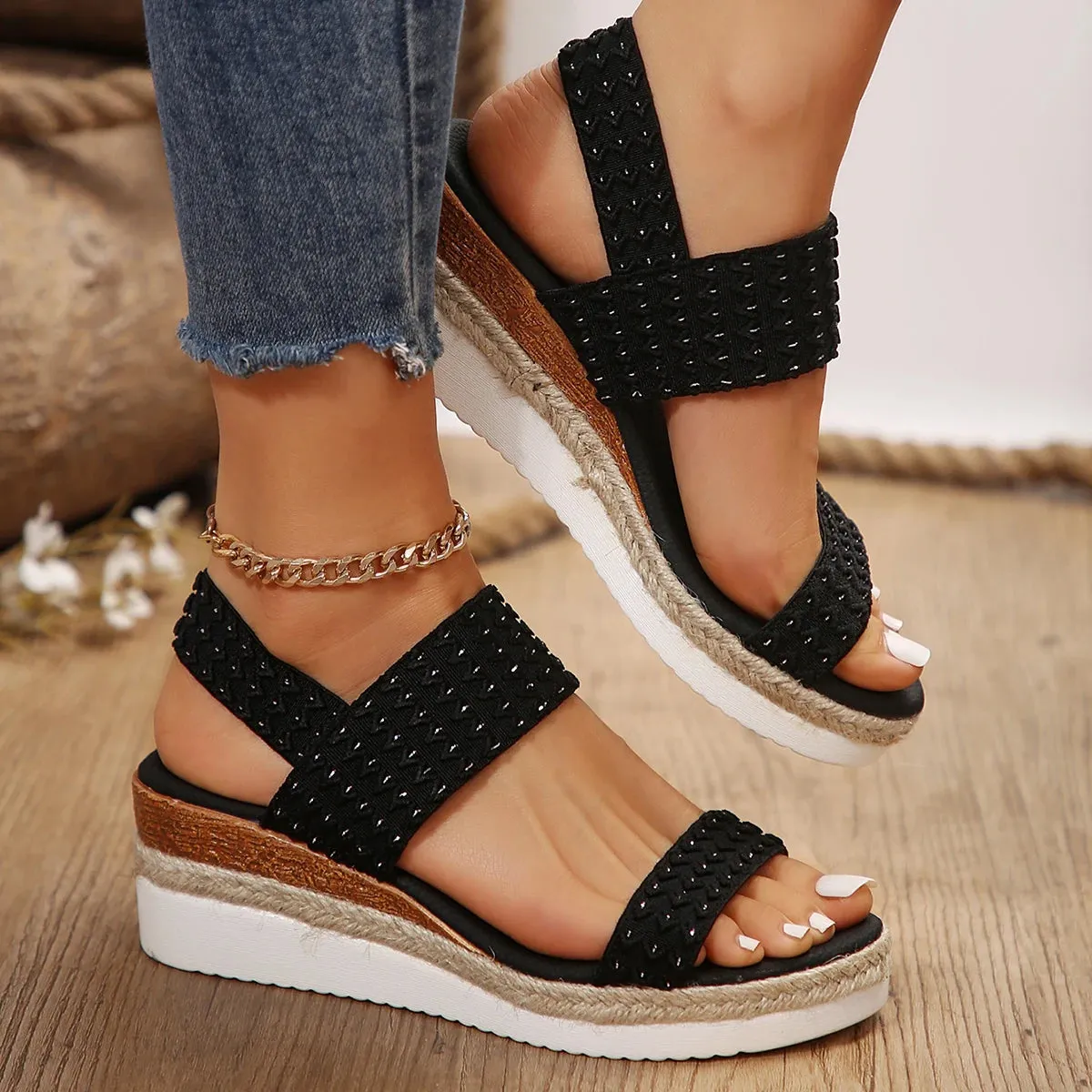 Hnzxzm Women's Summer Wedge Sandals Lightweight Non Slip Walking Sandals Woman Plus Size Casual Holiday Beach Sandalias 2024