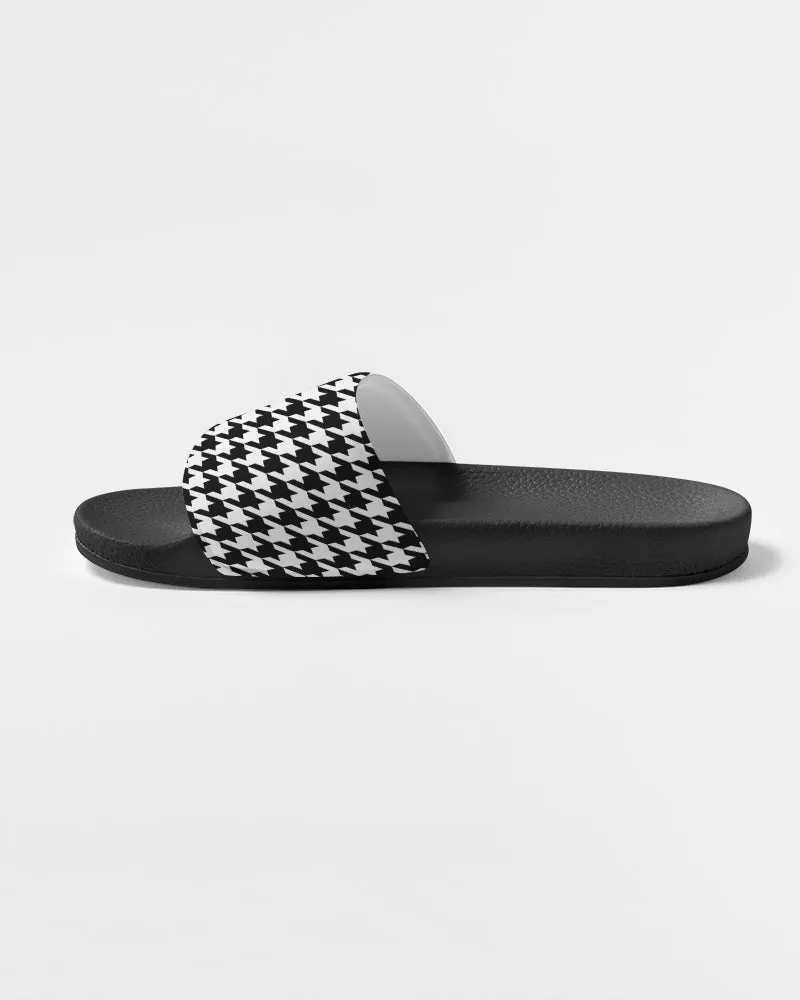 Houndstooth Black White Men Slides Sandals, Designer Shoe Boys Flat Wedge Slippers Vegan Casual Flip Flops Slip On