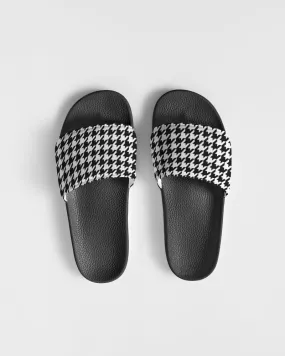 Houndstooth Black White Men Slides Sandals, Designer Shoe Boys Flat Wedge Slippers Vegan Casual Flip Flops Slip On