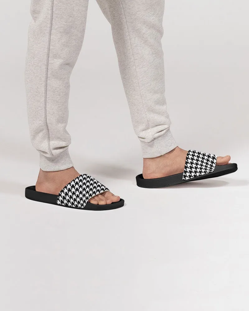 Houndstooth Black White Men Slides Sandals, Designer Shoe Boys Flat Wedge Slippers Vegan Casual Flip Flops Slip On