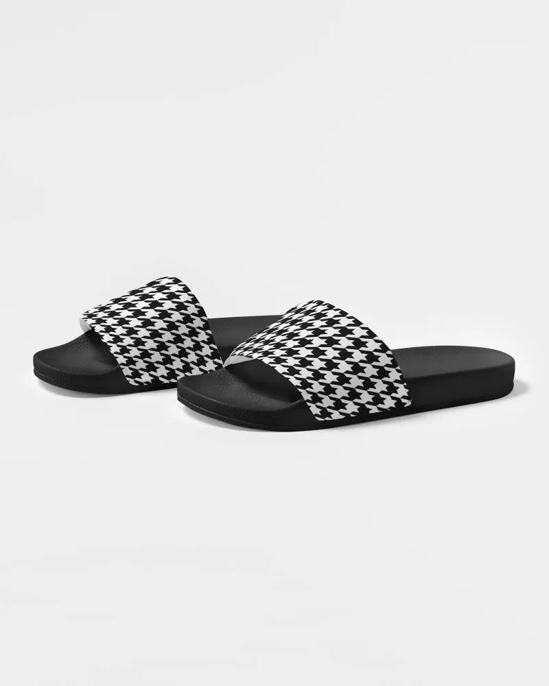 Houndstooth Black White Men Slides Sandals, Designer Shoe Boys Flat Wedge Slippers Vegan Casual Flip Flops Slip On