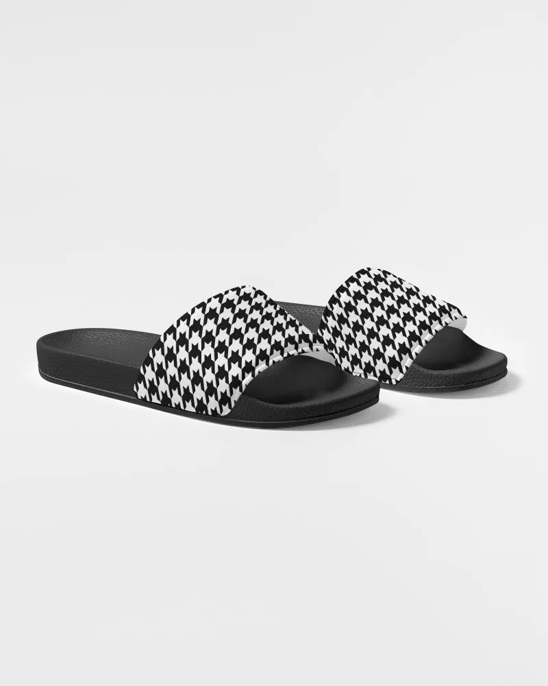 Houndstooth Black White Men Slides Sandals, Designer Shoe Boys Flat Wedge Slippers Vegan Casual Flip Flops Slip On