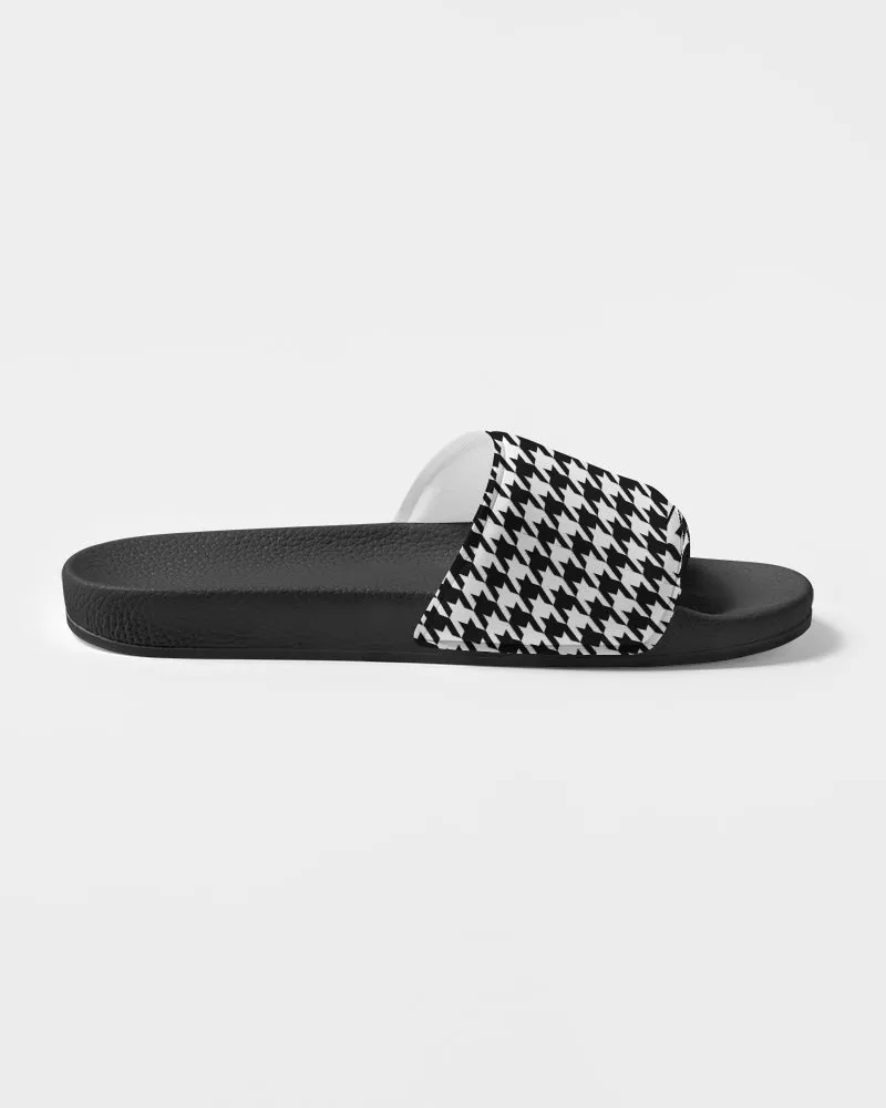 Houndstooth Black White Men Slides Sandals, Designer Shoe Boys Flat Wedge Slippers Vegan Casual Flip Flops Slip On