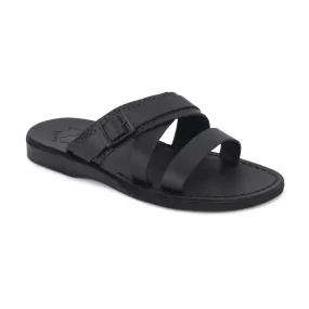 Jason - Leather Wide Strap Sandal | Black