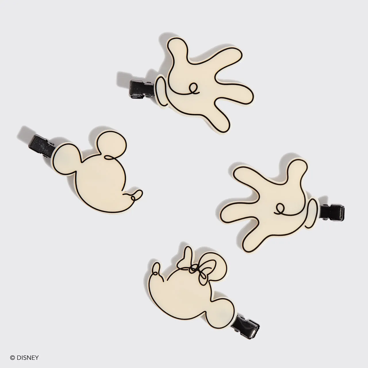 Kitsch & Mickey and Minnie Recycled Plastic Creaseless Clips 4pc Set- Cream