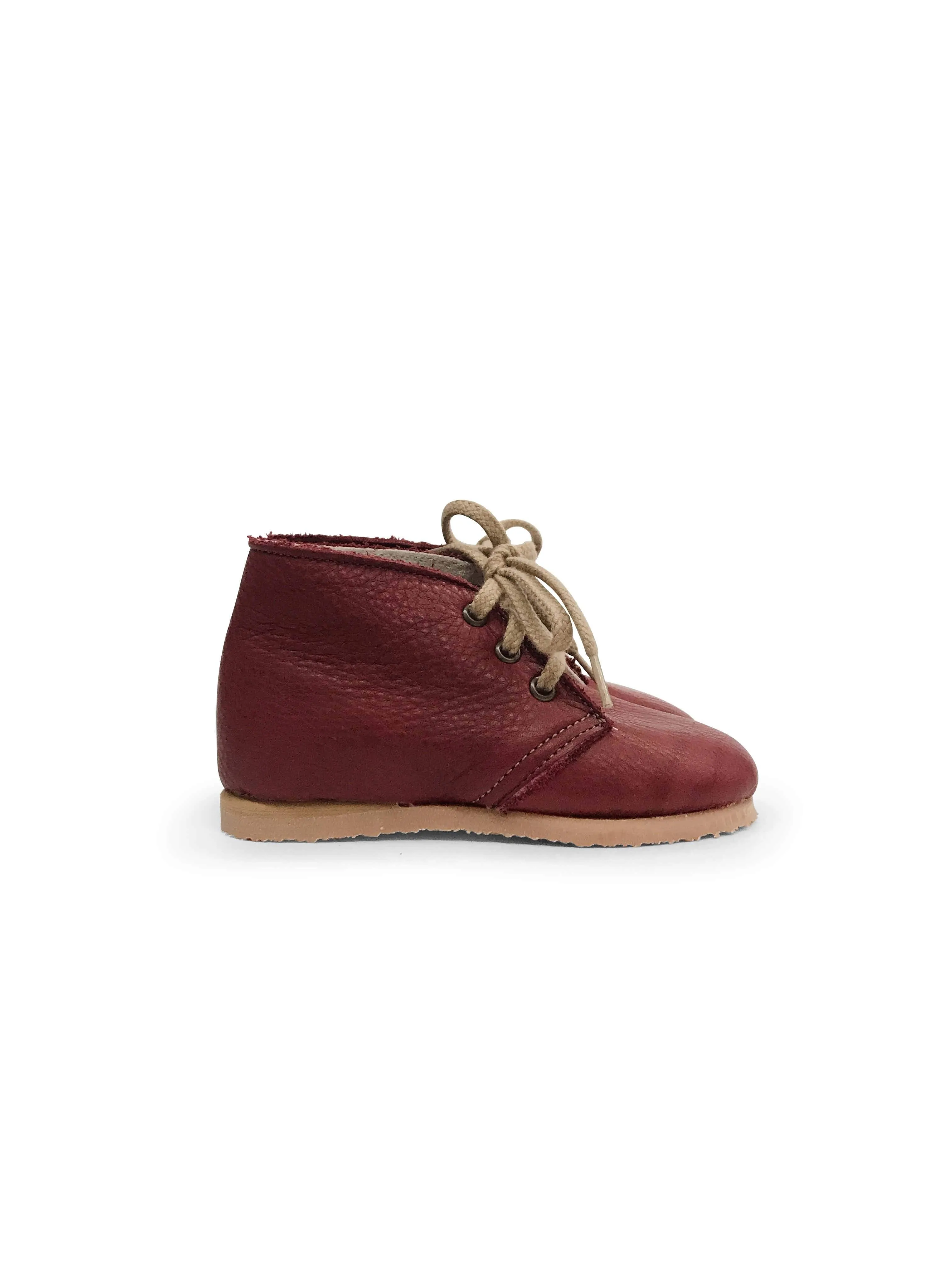 lace-up leather boots in burgundy leather