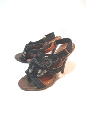 LANVIN ETE 2010 WOVEN RHINESTONE SANDAL Shoe BLACK 36.5 Boho Womens