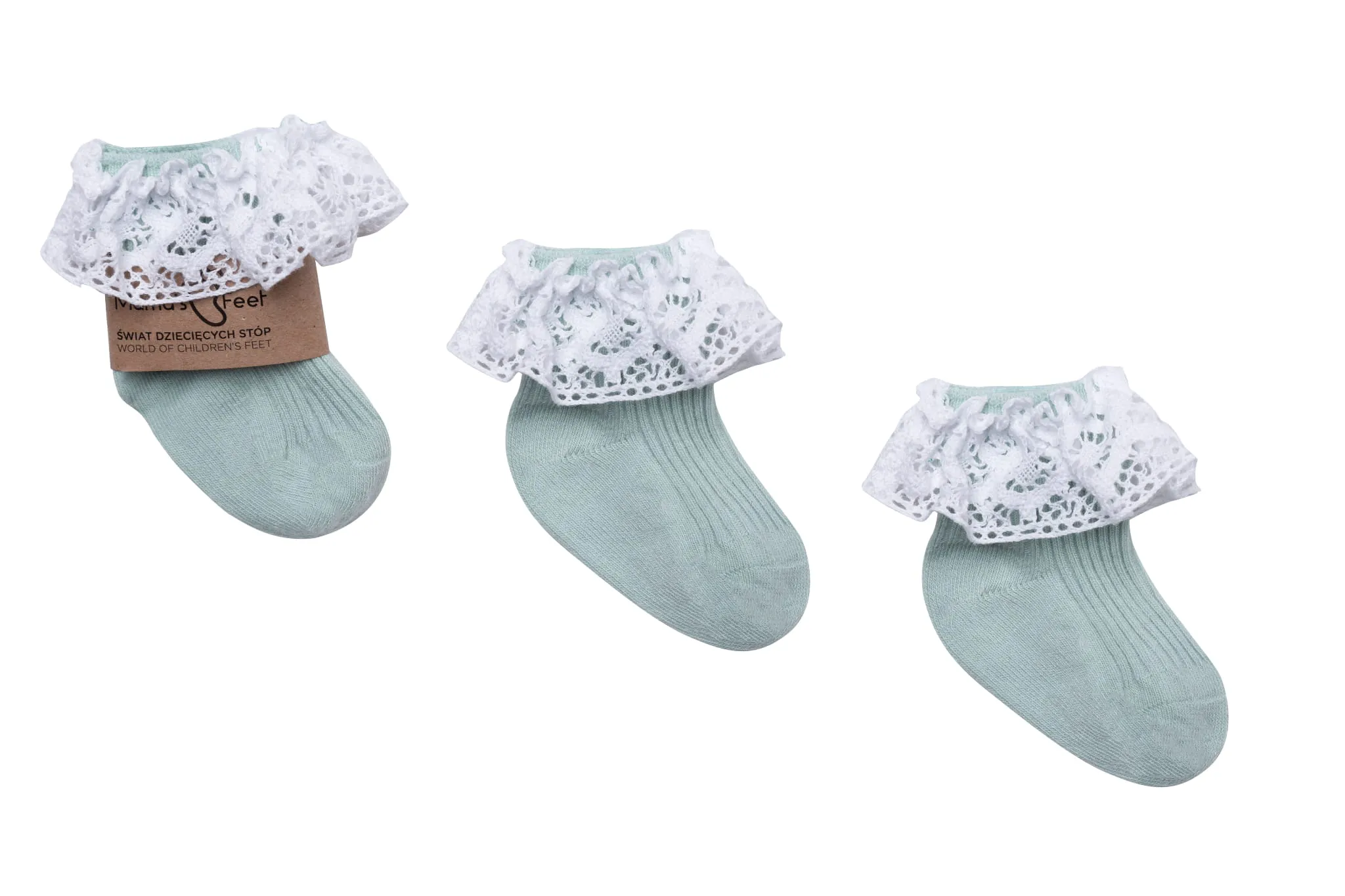 Mama's Feet Children's Socks with lace Vintage Love - Mint