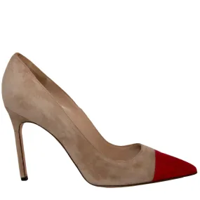 Manolo Blahnik Beige Red  Toe Pumps