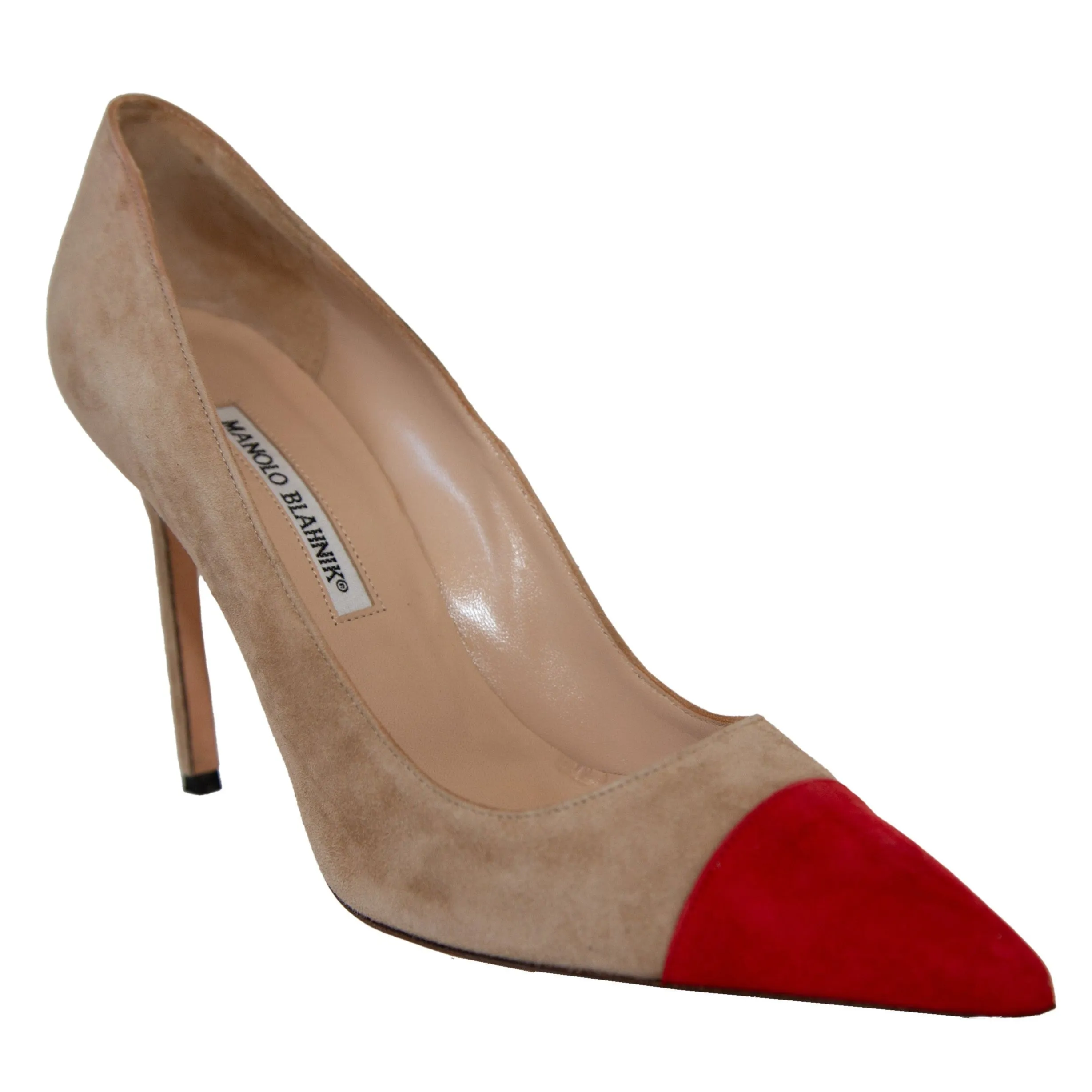 Manolo Blahnik Beige Red  Toe Pumps