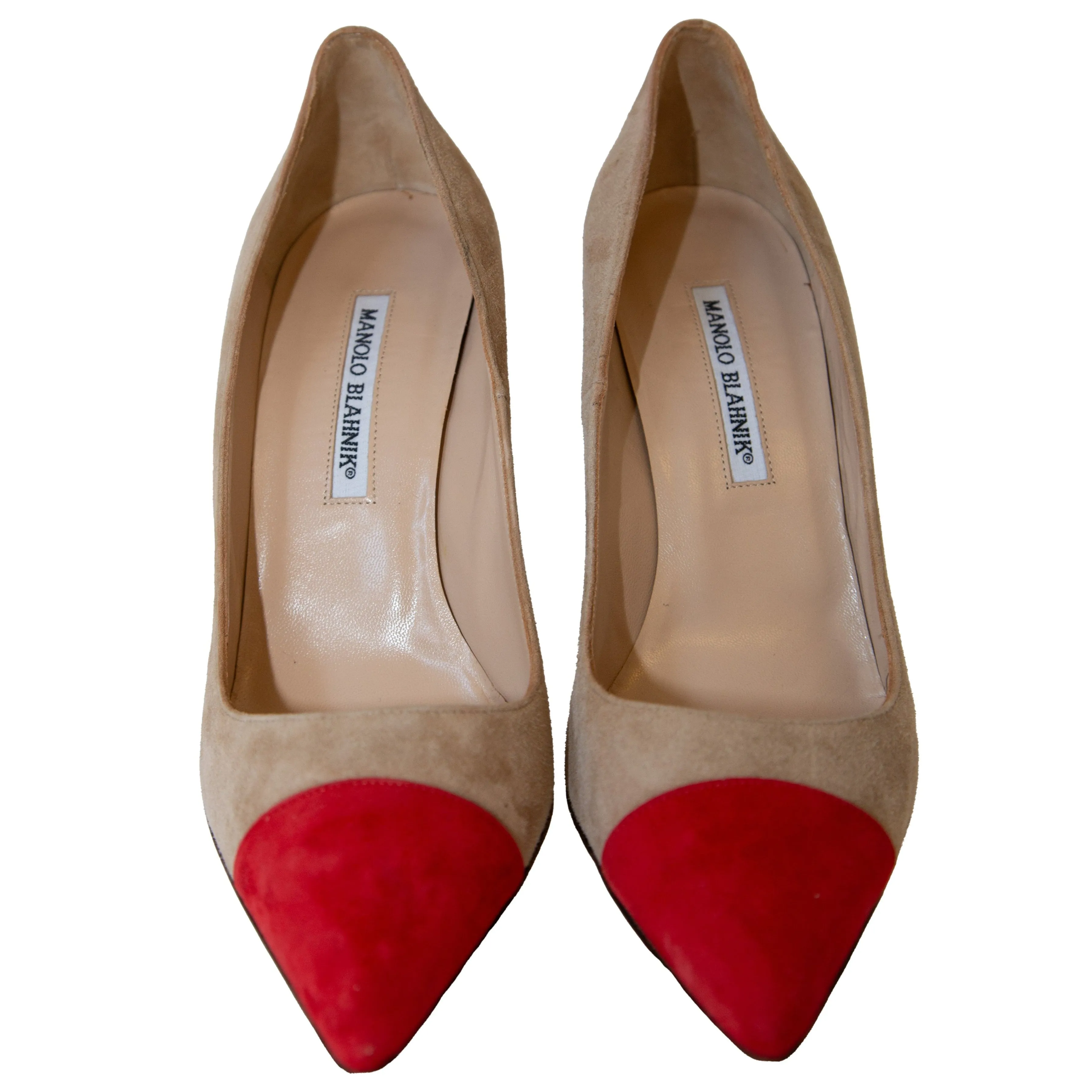 Manolo Blahnik Beige Red  Toe Pumps