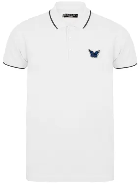 Monarch Cotton Polo Shirt with Butterfly Print in White