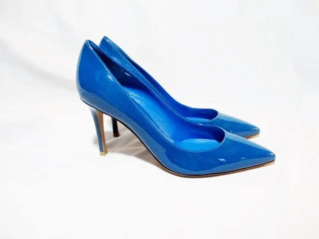 NEW GIANVITO ROSSI VERNICE CAPRI Pump Shoe BLUE 36 6 PATENT LEATHER Mule High Heel Womens