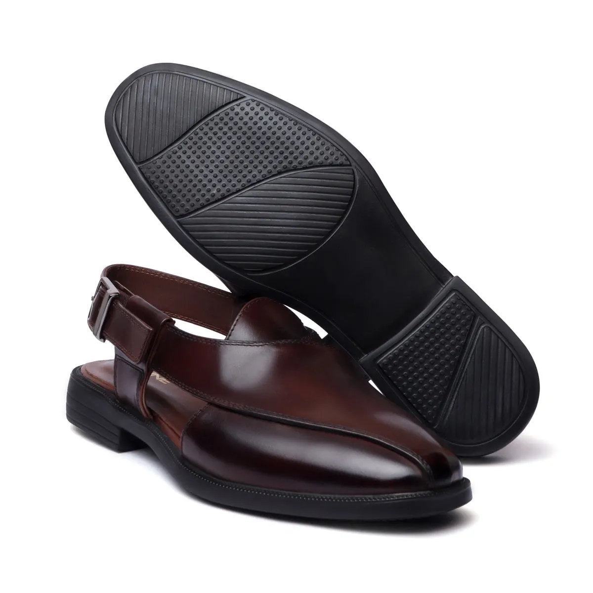 Peshawari Sandals for Men Cross Design Light Weight Dark Brown Leather