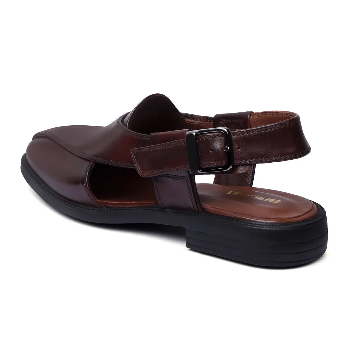 Peshawari Sandals for Men Cross Design Light Weight Dark Brown Leather