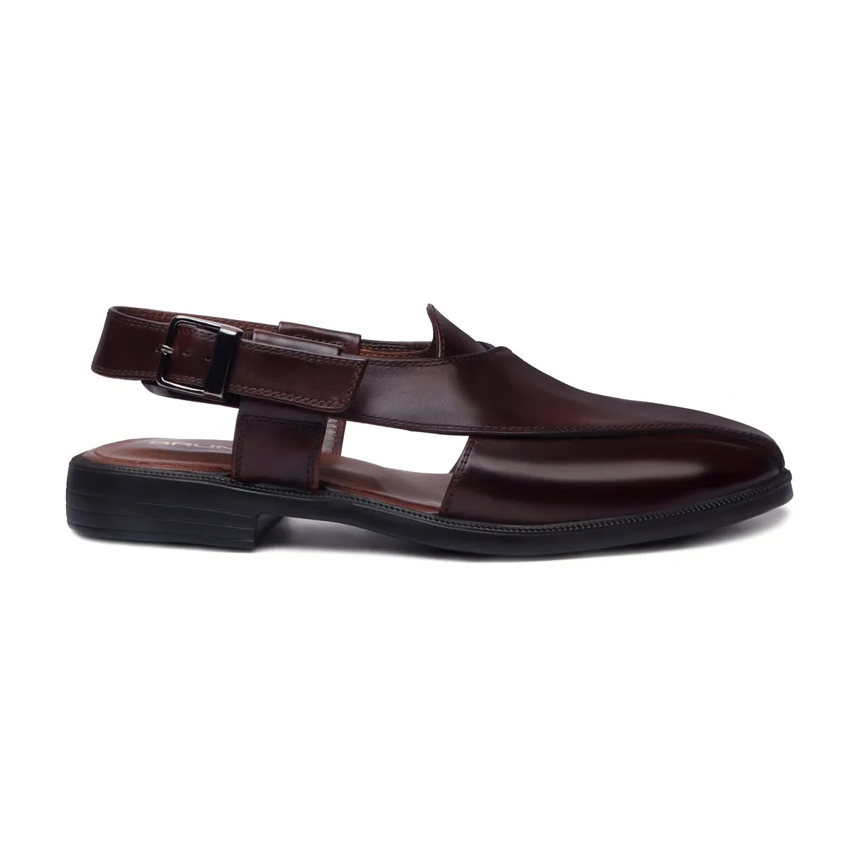 Peshawari Sandals for Men Cross Design Light Weight Dark Brown Leather