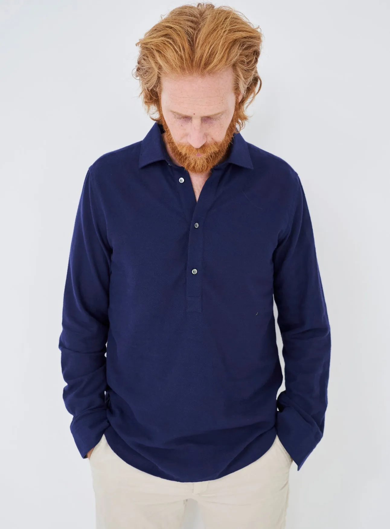 Recycled Italian Flannel Navy Popover Shirt