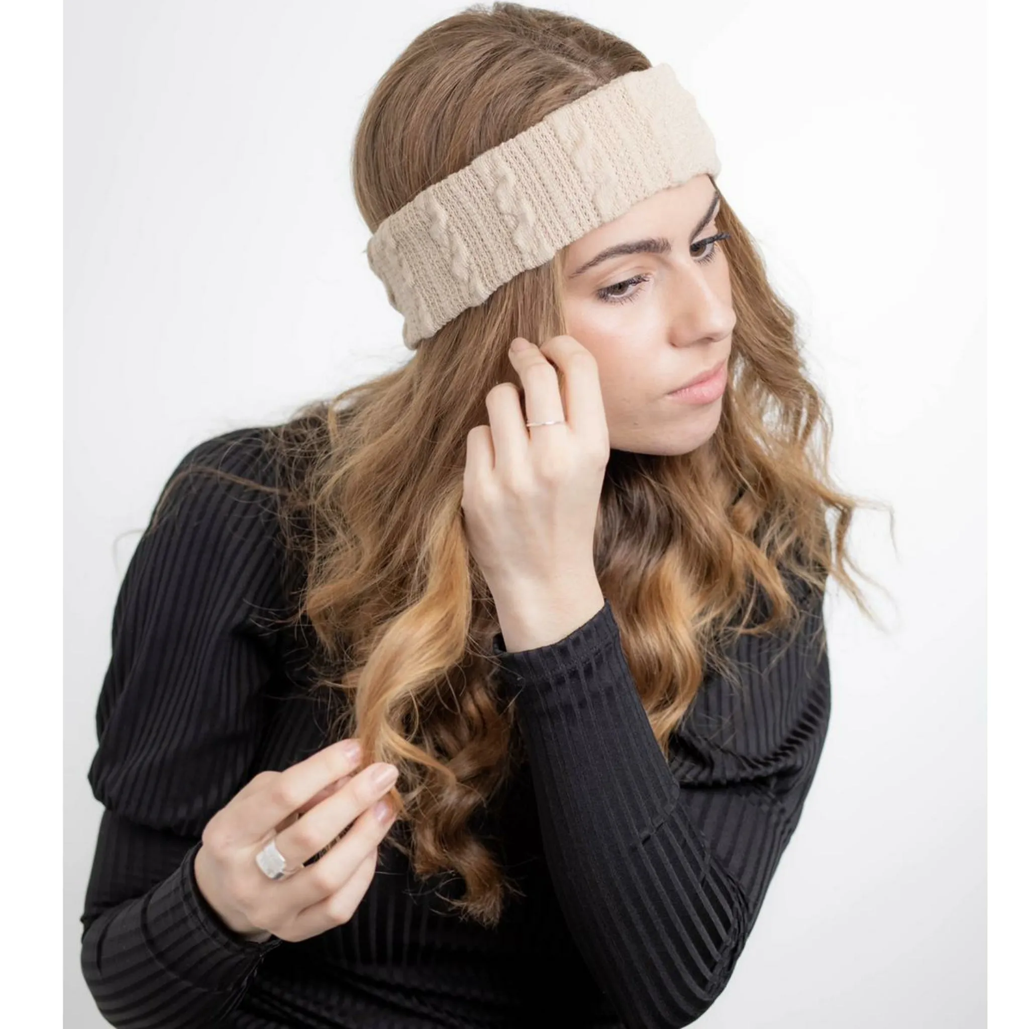 Ruffle Cableknit Flat Headband by Valeri