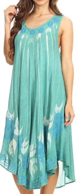 Sakkas Ecrin Women Tie-dye Sleeveless Stonewashed Caftan Cover up Dress Flowy